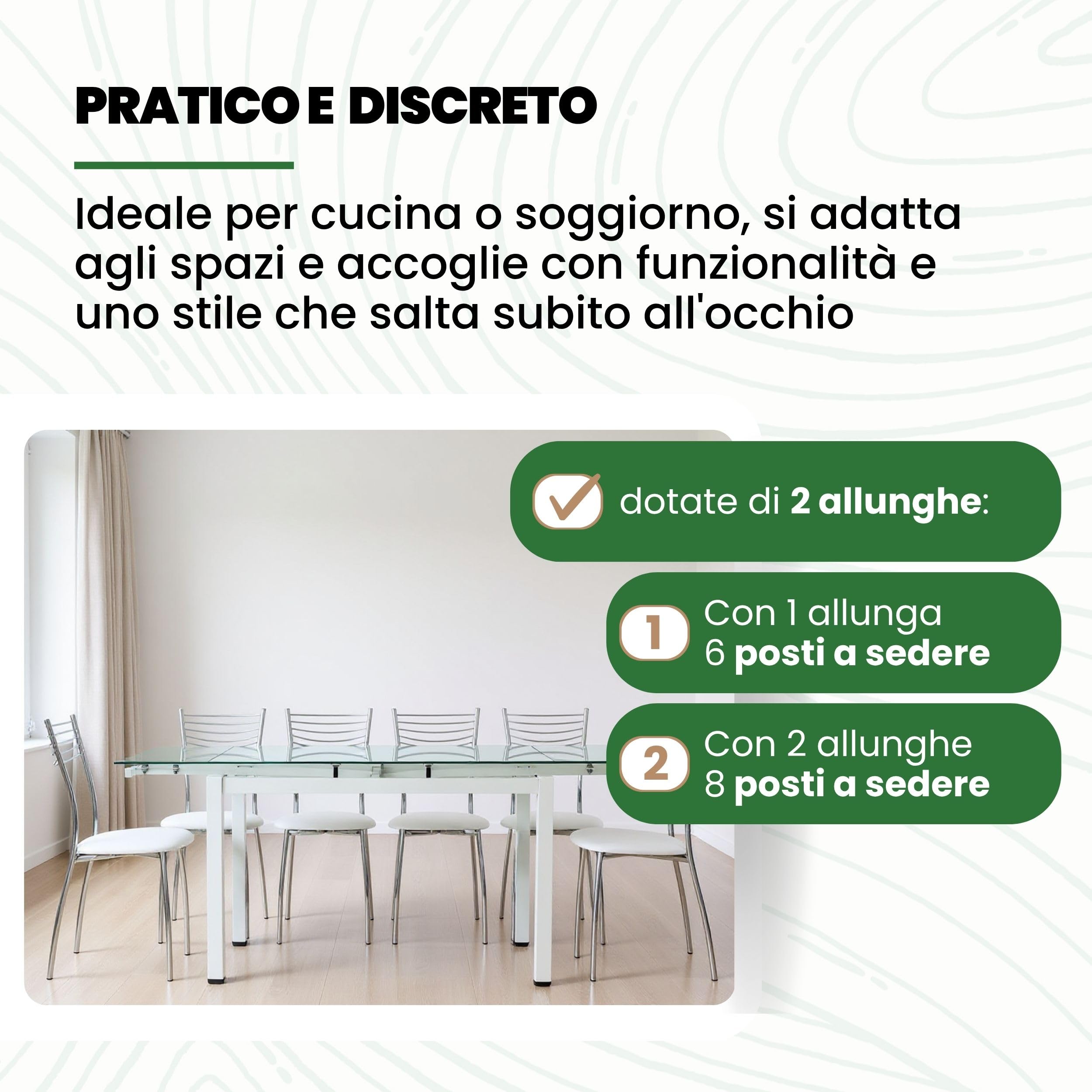 Mar.c.a. Design - Tavolo da Pranzo Allungabile Rettangolare 110x70x76 cm - Allungabile Fino a 180 Cm - Struttura in Acciaio Bianco e Piano in Vetro - Made in Italy