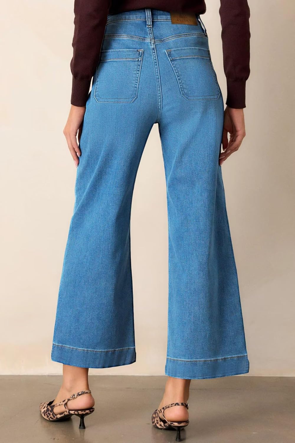 Allimy Women's Casual Cute High Waisted Cropped Wide Leg Ankle Length Mom Jeans Trendy Stretchy Loose Denim Pants Washed Blue 6