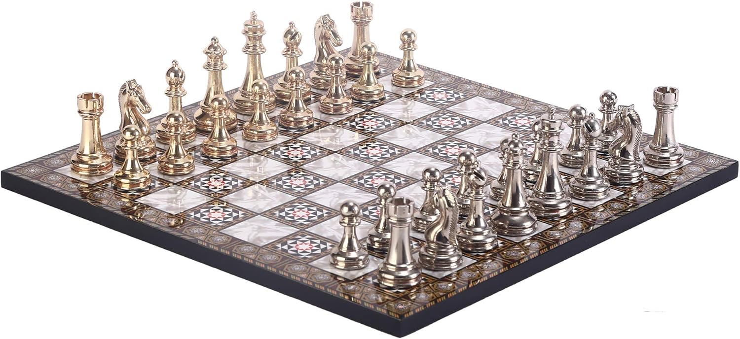 Classic Chess Set for Adults,Handmade Pieces and Mosaic Design Wooden Chess Board King 2.96 inc
