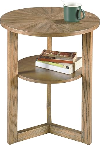 Miniatura 9 de MODERION BZ3338 - Mesa auxiliar redonda, mesa auxiliar de granja con estante de almacenamiento, mesa auxiliar circular clásica de madera maciza,