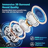 Vista 2 de Fachixy - Auriculares inalámbricos para juegos con micrófono para PC, PS5, PS4, auriculares Bluetooth para juegos - Carga rápida, batería de 50