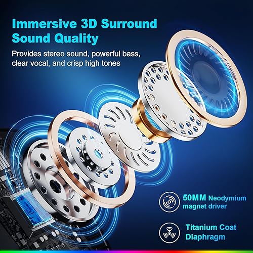 Vista 2 de Fachixy - Auriculares inalámbricos para juegos con micrófono para PC, PS5, PS4, auriculares Bluetooth para juegos - Carga rápida, batería de 50