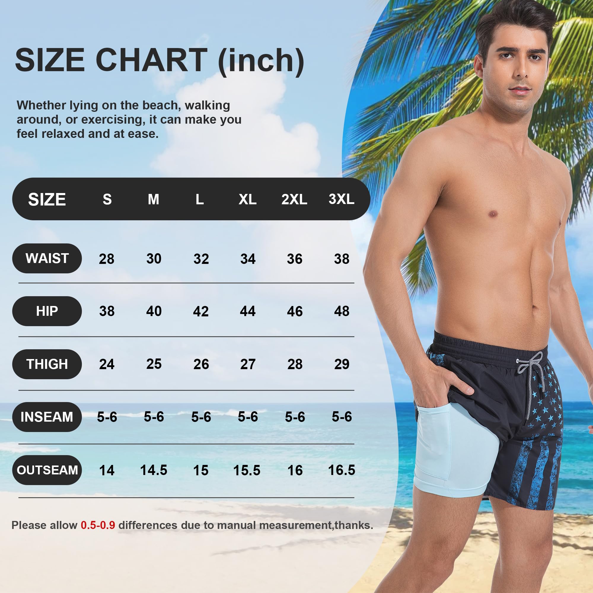 FT FENTENG Traje de baño para hombre con forro de compresión de 5 pulgadas, pantalones cortos elásticos de secado rápido, bolsillos con cremallera, trajes de baño 2 en 1 para hombre