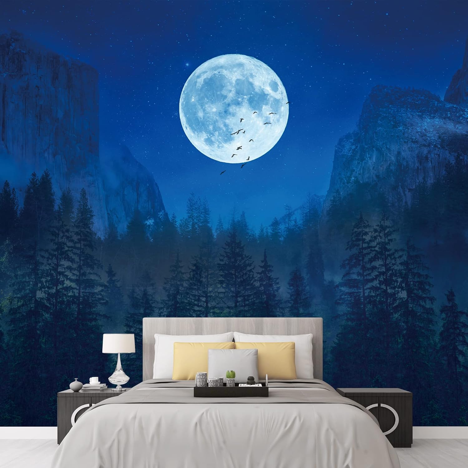 SIGNWIN Wall Mural Night Forest Removable Self-Adhesive Wallpaper Wall Decoration for Bedroom Living Room - 100x144 inches