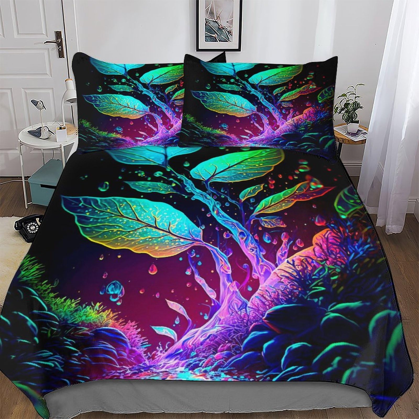 Parure de lit King motif feuilles colorées pour transformer votre chambre en oasis de nature