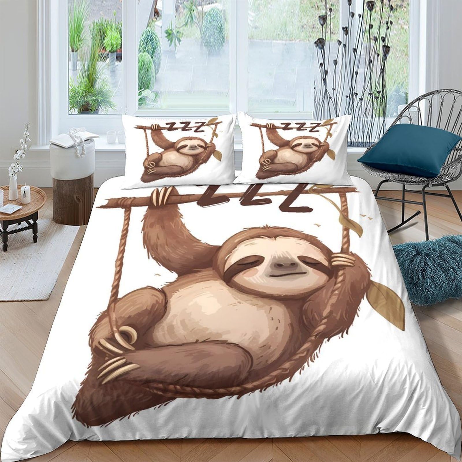 Ctjqhvkz Style-1 3D Printed Sloth On Branch Fitted Sheet Microfiber Soft Breathable Cartoon Animal Mattress Cover For Bedroom Dorm Decor Single（135X200cm）