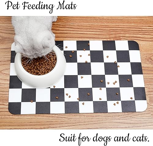 Miniatura 3 de Ralxion Tapete de alimentación para perros a cuadros, absorbentes para comida y cuenco de agua, dispensador, comedero, mantel individual de tablero
