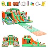 Waterslide Bounce House, Blow up Water Slide Bouncer with Slip and Slide, Water Bounce House for Big Kids, Inflatable Water Park for Backyard Summer Party