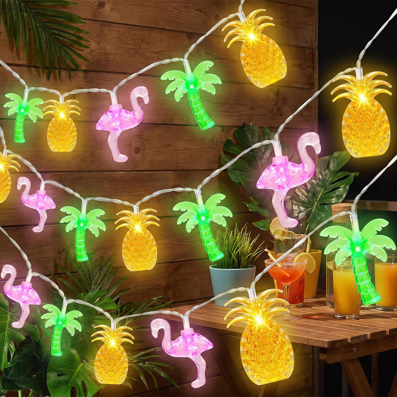 ENLACE Lichterkette Hawaii, 6M 40 LED Sommer Lichterkette mit Flamingo, Ananas und Palmen, Batteriebetrieben, Hawaii Lichterketten für Hawaii Party, Sommerpartys, Strand Deko, Tropische Decoration