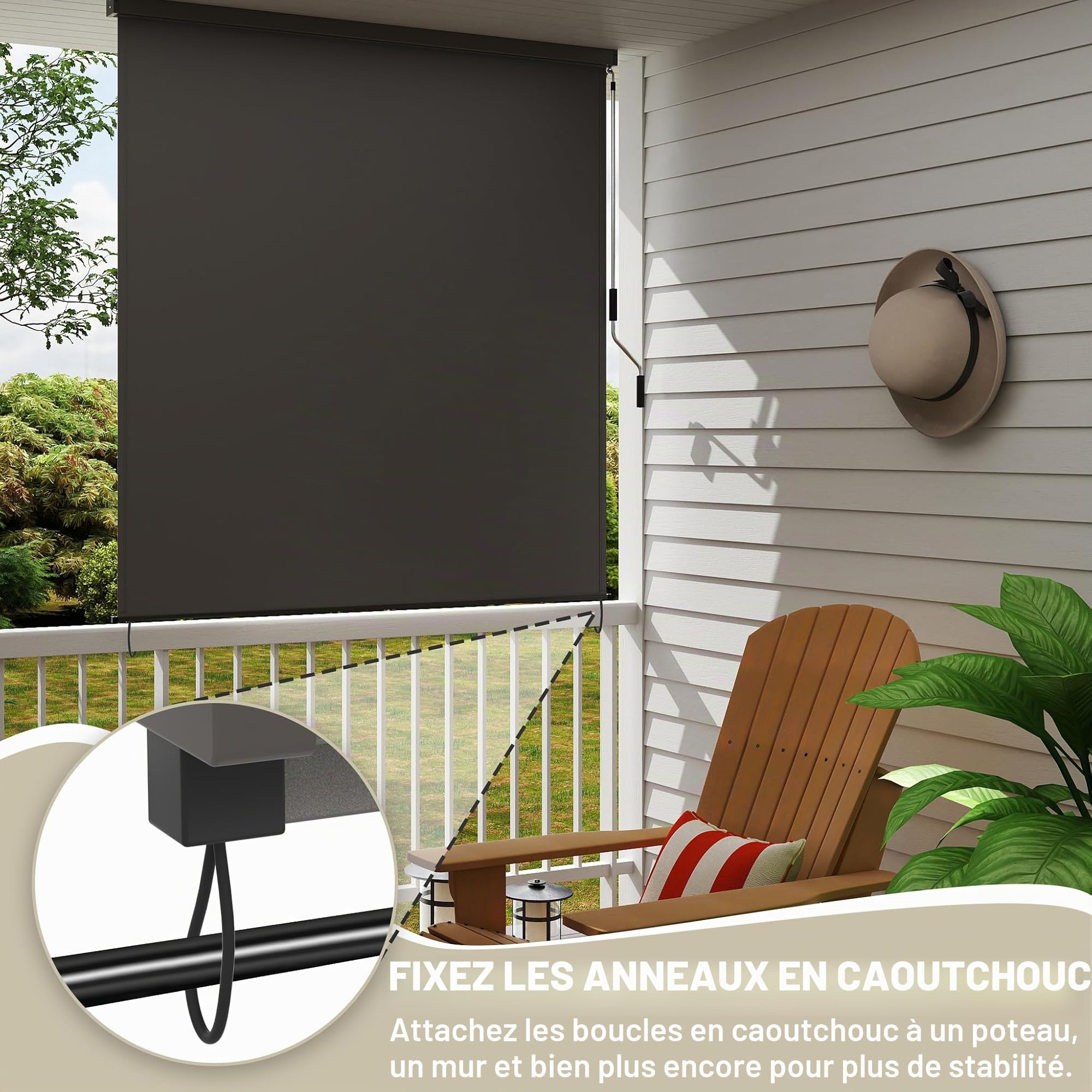 LZQ Store vertical 180 x 250 cm – Store extérieur résistant aux intempéries avec manivelle – Brise-vue et protection solaire – Convient pour terrasse, jardin et fenêtre – Store vertical robuste