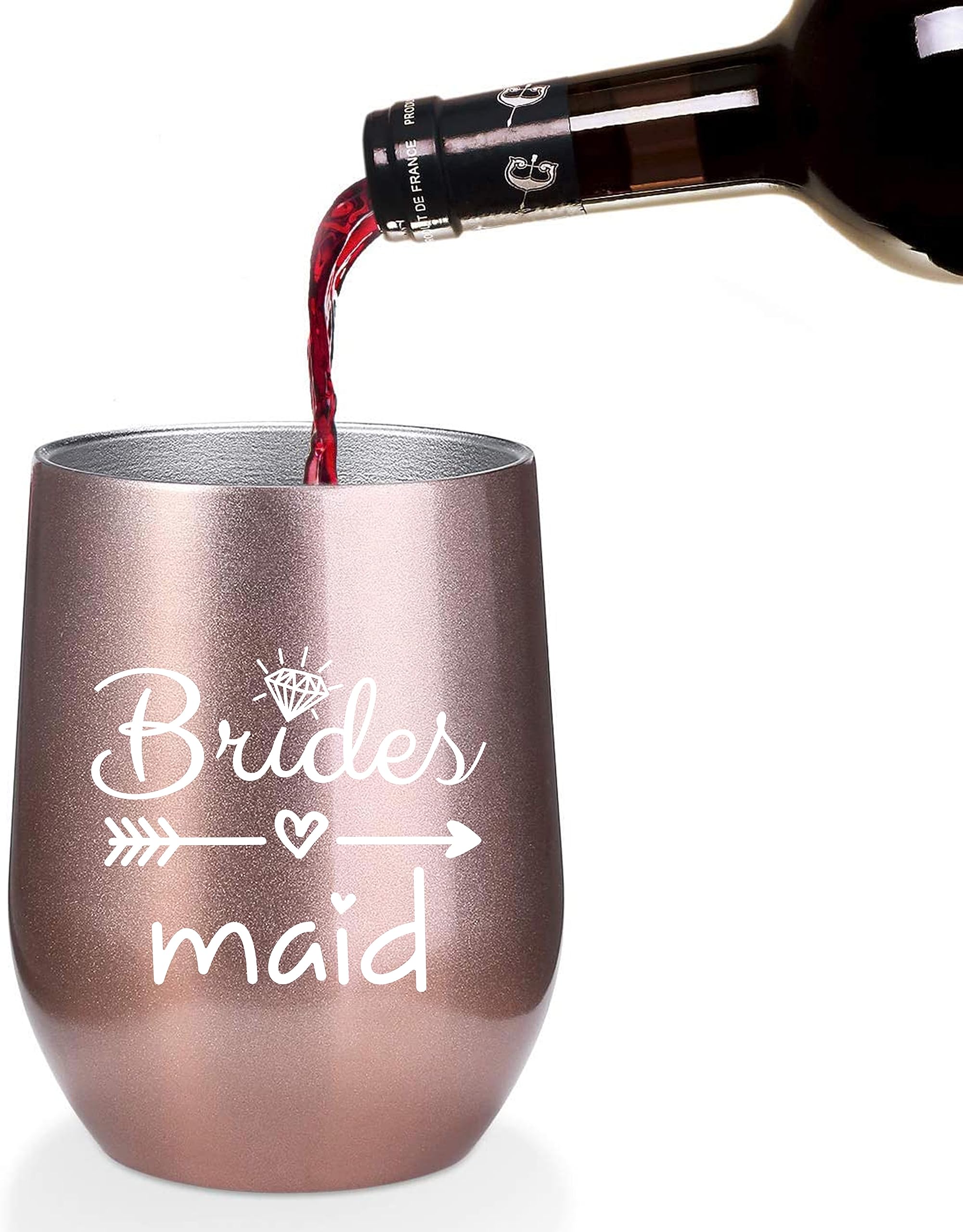 Bride to Be kieliszek do szampana | 350 ml plemię panny młodej kubki do wina ze stali nierdzewnej | zaręczynowe prezenty ślubne kubki druhny artykuły na wieczór panieński i gry | izolowane chude kubki