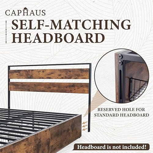 Miniatura 5 de CAPHAUS Base de cama de almacenamiento de metal industrial con 4 cajones, base de colchón con soporte de listones de metal, marco de cama de