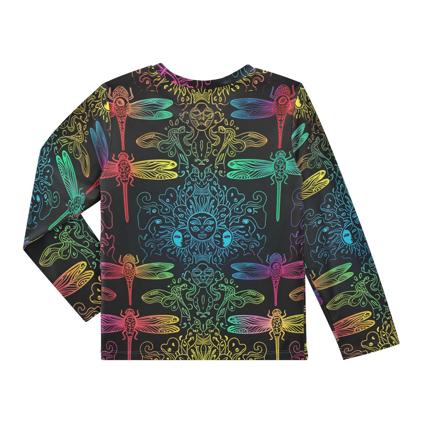 DOMIKING Mandala Dragonfly Sun Black Boys Long Sleeve Rashguard Shirt Kids Quick Dry Swim Shirt for Kids Toddlers 11-12T