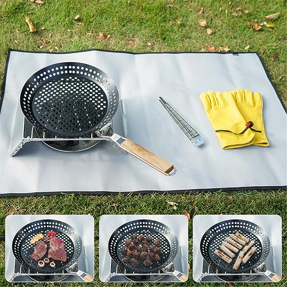 Folding round grill plate, Outdoor camping multifunctional grilled steak barbecue plate Grill Tray Used For Grilling Meat Skewers, Steak, Chicken