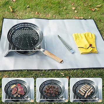 Folding round grill plate, Outdoor camping multifunctional grilled steak barbecue plate Grill Tray Used For Grilling Meat Skewers, Steak, Chicken