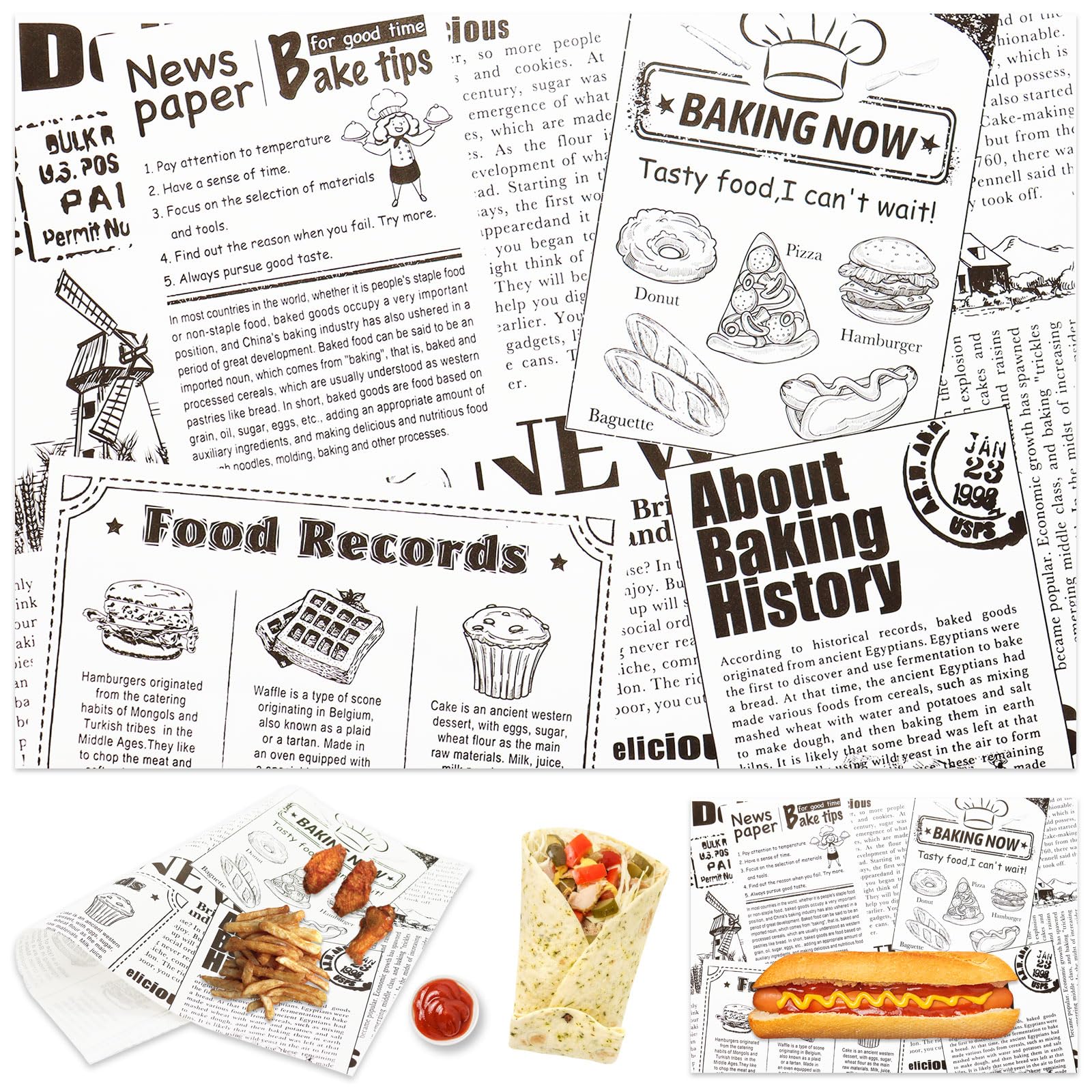 ANNBAKING 200pcs Premium Food Basket Liners, 10" x 14" Grease Resistant Wax Paper Sheets for Food, Sandwich Wrap