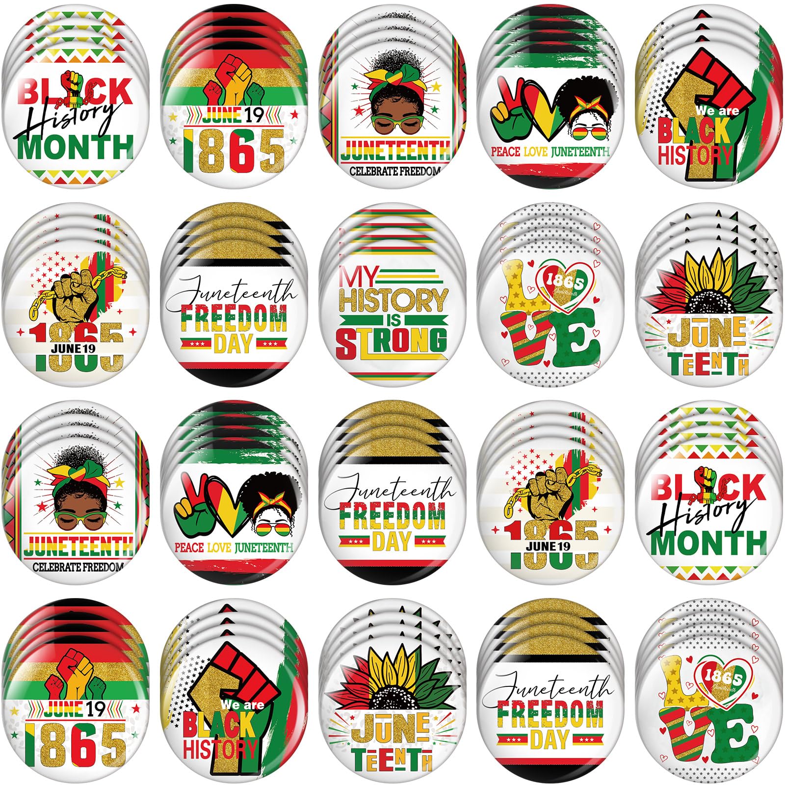Ferreve 80 Pcs 1 Inch Juneteenth Buttons Pins Juneteenth Freedom Day Round Badges Black History Pins Juneteenth Pin Lapel for Women Men 1865 Black