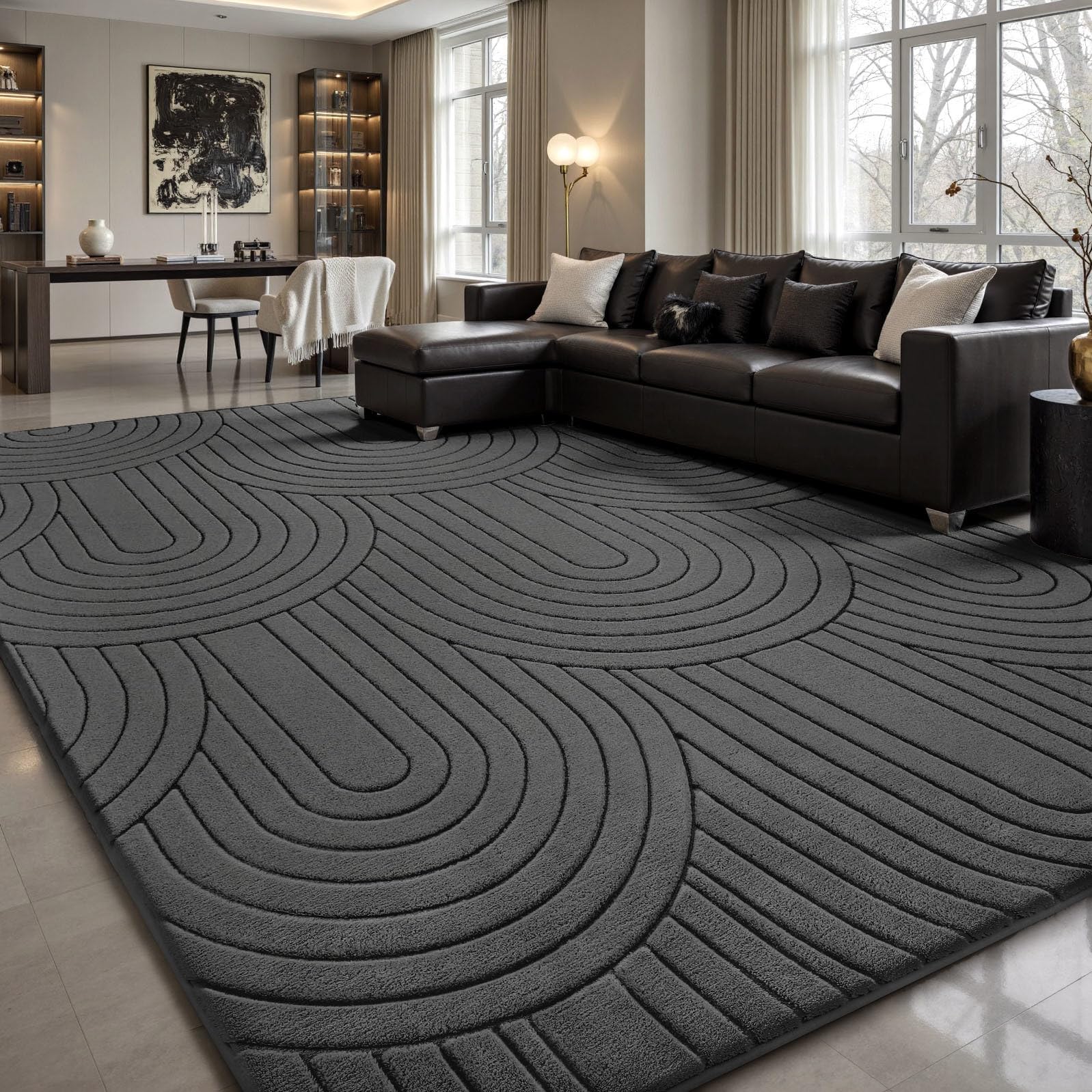 Sour Lemon Rugs Living Room 300x425cm,3D Semicircular pattern Grey Area Rugs for Bedroom,Extra Large Rugs for living room,Machine Washable Anti Slip Short Pile Rug for Kids Room Bedroom