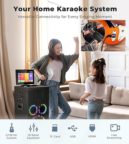 Miniatura 5 de Máquina de karaoke profesional con pantalla de visualización de letras para adultos, sistema de altavoces PA de karaoke Bluetooth portátil con 2