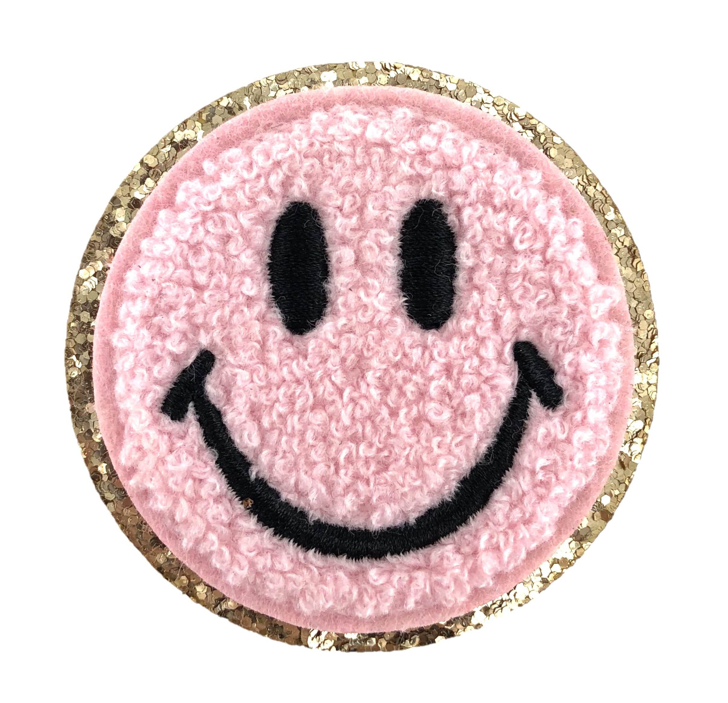 ZOOXGold Glitters & Pink Chenille Varsity Initial Patches, Adhesive Sticker Iron On, 2.5" Height (Smilex)