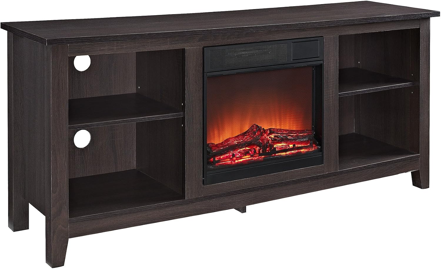 Walker Edison Furniture AZ58FP18ES Minimal Farmhouse Wood Fireplace TV Stand for TV's up to 64" Living Room Storage, Brown