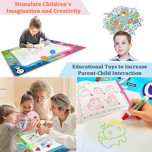 Miniatura 5 de Tapete para garabatos de agua acuática, 3 en 1, reutilizable, para pintar y dibujar, juguetes con patrones de letra/número/animal/frutas para niños