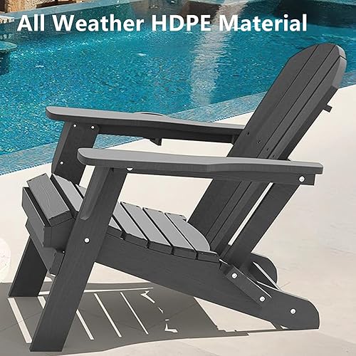 Miniatura 4 de GLANC Juego de 2 sillas plegables Adirondack de polietileno de alta densidad para todo tipo de clima, sillas de césped para patio al aire libre
