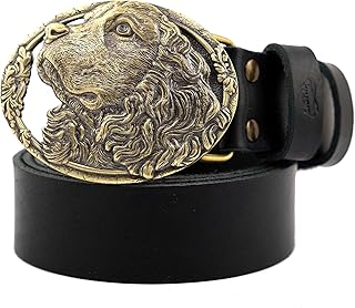 Cocker Spaniel belt buckle with a leather belt, Cocker Spaniel dog solid brass belt buckle on casual belt for cocker spaniel lovers