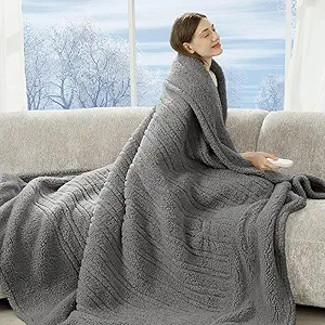 Electric Blanket Twin 62"X84"- Soft Double Sided Sherpa Heated Blanket Twin with 5 Heatings Levels & 10 hrs Auto Shut Off, Fast Heating & ETL Certified, Gift for Women(Grey)