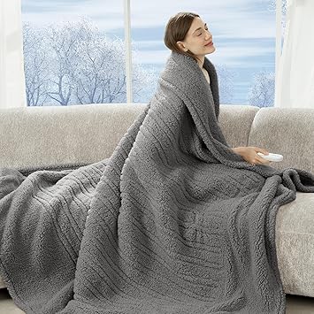 Electric Blanket Twin 62"X84"- Soft Double Sided Sherpa Heated Blanket Twin with 5 Heatings Levels & 10 hrs Auto Shut Off, Fast Heating & ETL Certified, Gift for Women(Grey)