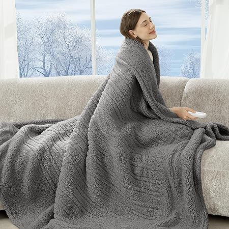 Electric Blanket Twin 62"X84"- Soft Double Sided Sherpa Heated Blanket Twin with 5 Heatings Levels & 10 hrs Auto Shut Off, Fast Heating & ETL Certified, Gift for Women(Grey)