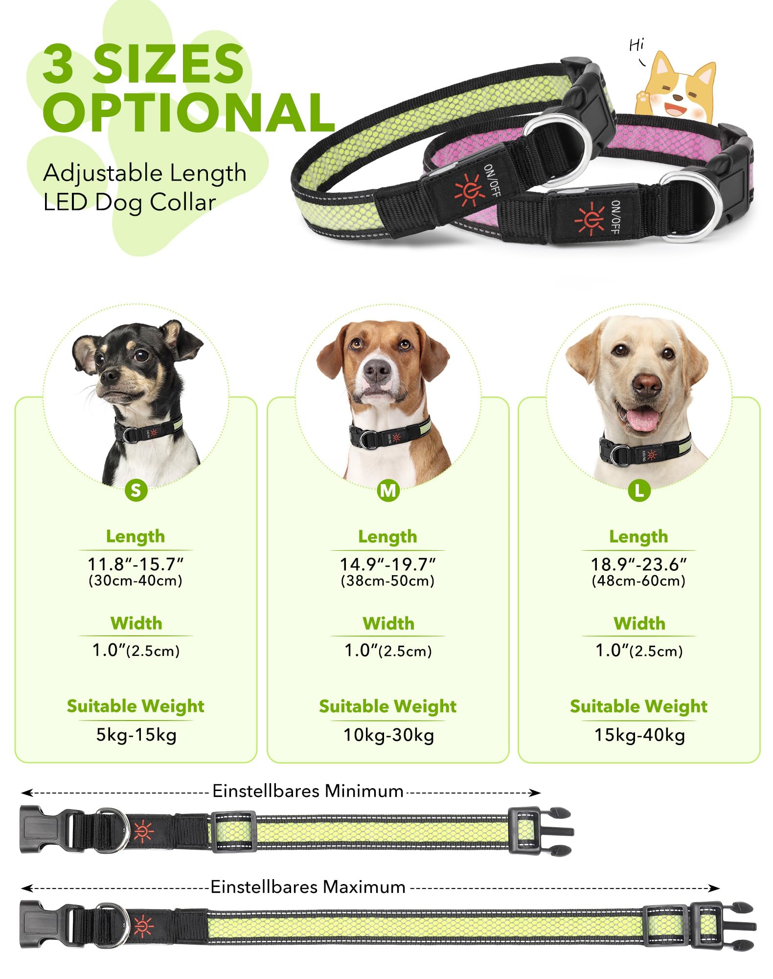 Weesiber Light Up Dog Collar, Flashing LED Dog Collar Rechargeable, Reflective Pet Collar - Image 3
