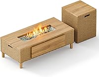 Vista 12 de Sophia & William Mesa para fogata de gas de 28 pulgadas, 50,000 BTU cuadrada para exteriores, fogatas de propano 2 en 1, chimenea de patio