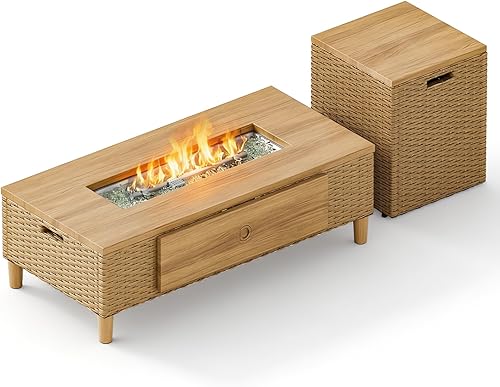 Miniatura 12 de Sophia & William Mesa para fogata de gas de 28 pulgadas, 50,000 BTU cuadrada para exteriores, fogatas de propano 2 en 1, chimenea de patio