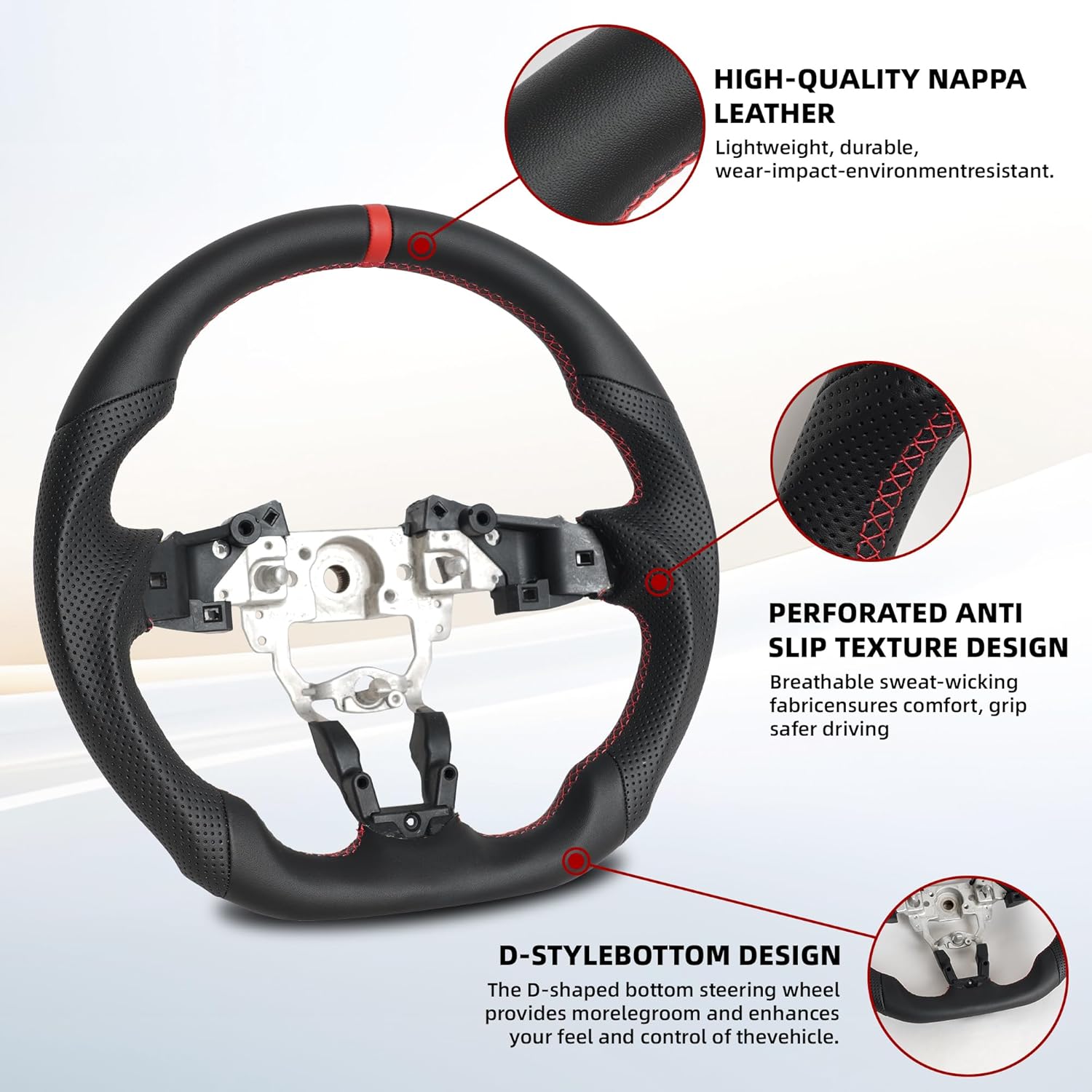 Full Leather Steering Wheel for Mazda MX-5 Miata ND 2015-2023 D-Shaped Flat Bottom (OEM) Steering Wheel Replacement