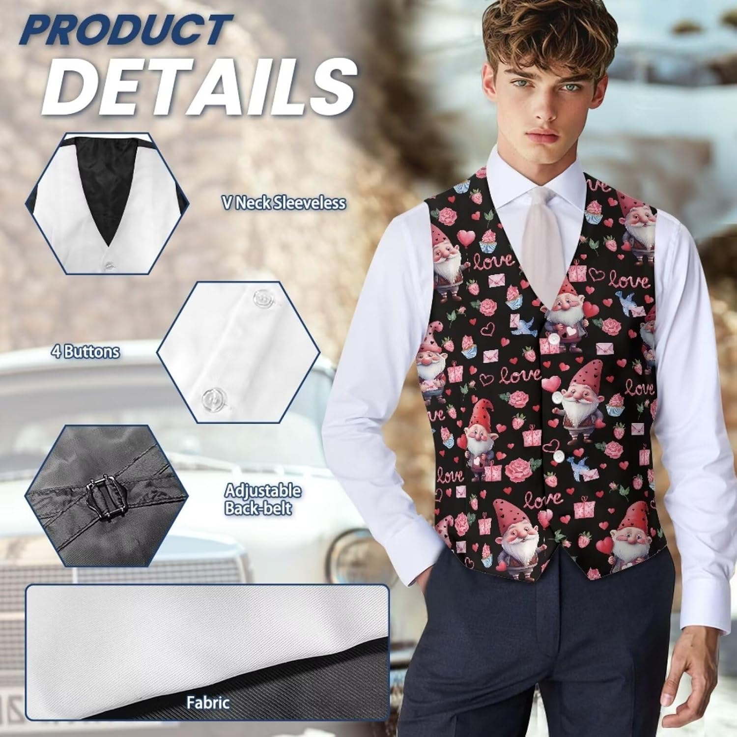 DISNIMO Holiday Suit Vest for Men Formal Waistcoat Slim Fit Dress Vest for Men Big and Tall