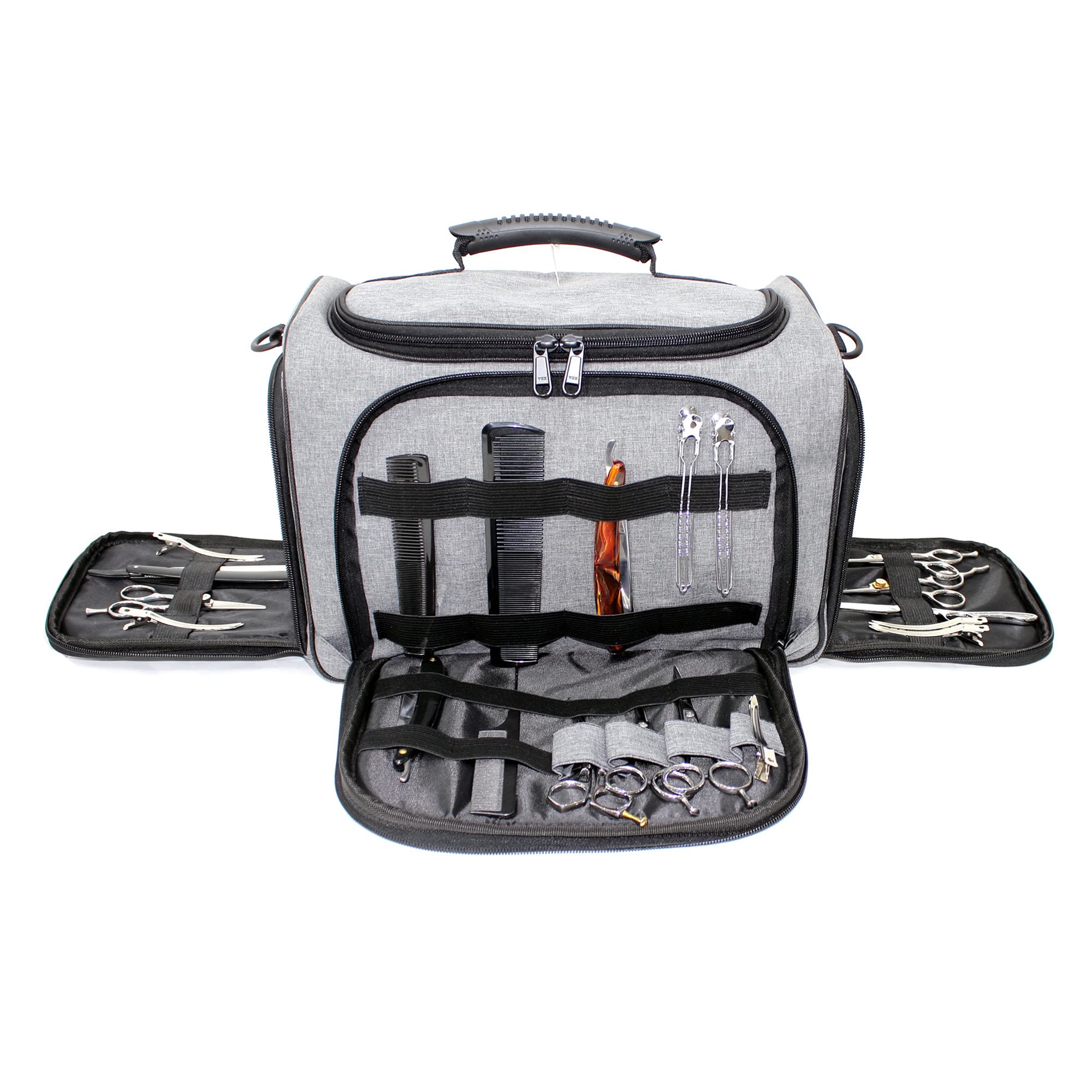 Friseur Barber Session Bag - Gepolsterte Mobile Friseurausrüstung Kit Tasche, Fächer & Schultergurt - Grau Friseurtasche für Stylisten