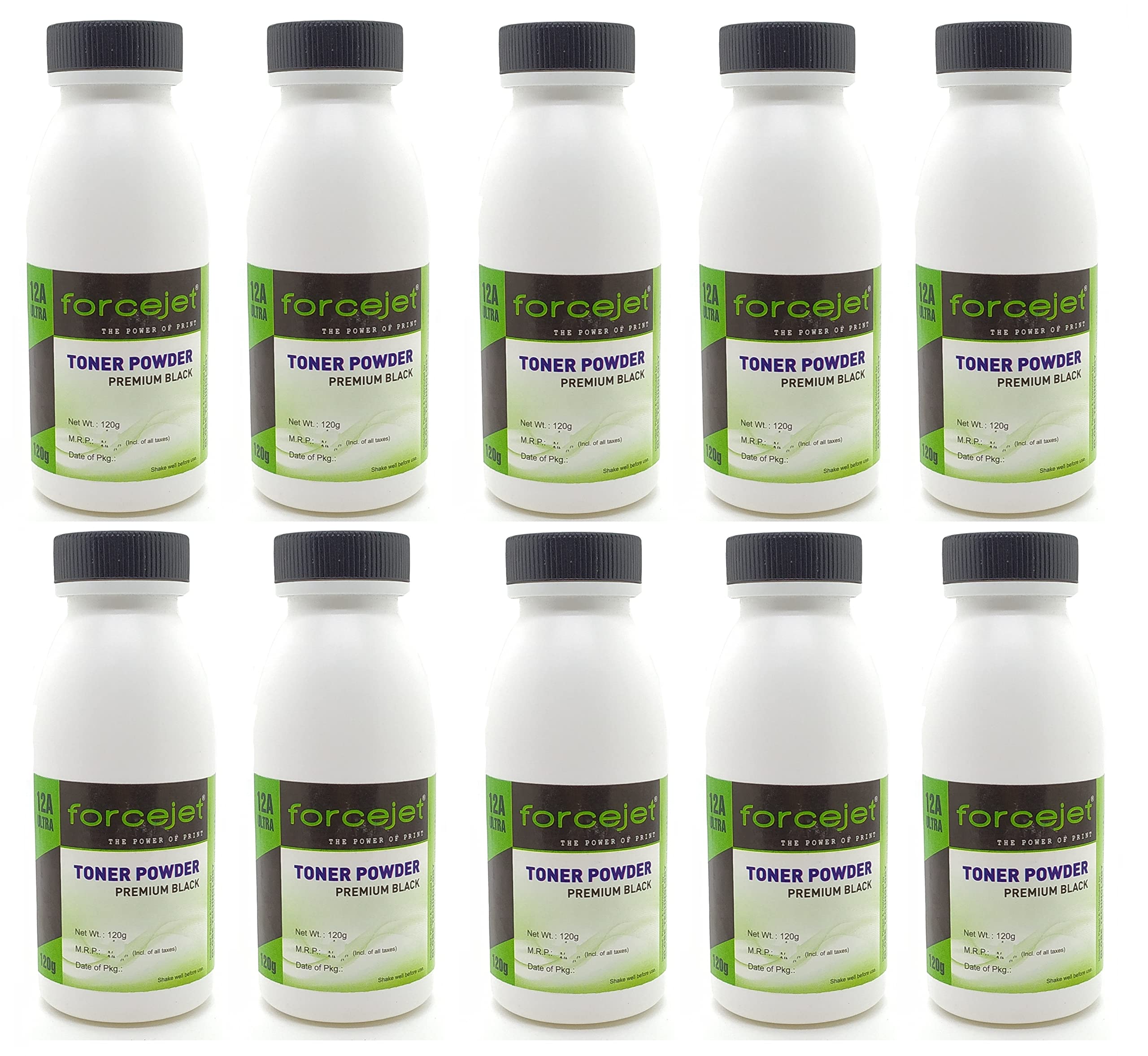 FORCEJET Ultra Dark Black Toner Powder for Use in HP 12A / 15A / 49A / 53A / 55A / 28A / 26A / 05A / 280A / 79A / 16A / 11A / 51A / 64A Canon FX9 / 103/703 / 903 Pack of 10(120GMS)