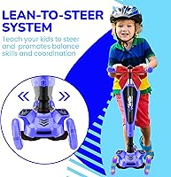 Vista 7 de Hurtle Patinete de 3 ruedas para niños, luces LED de ruedas, manubrio ajustable de inclinación para dirigir y asiento plegable, paseo sentado