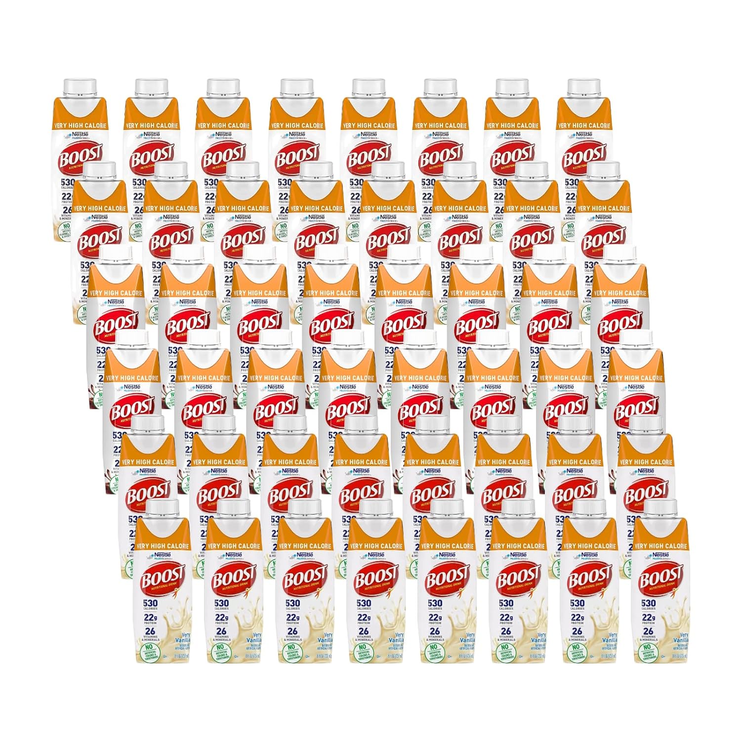 Boost Very High Calorie Nutritional Drink Variety Pack, 16 Vanilla, 16 Strawberry, 16 Chocolate Variety Pack (Pack of 48)