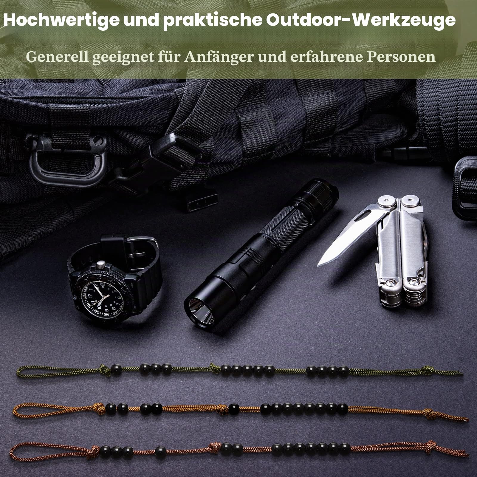 Pace Counter Beads 3 Stück Cord Ranger Perlen Wandern Ranger Pacecounter für Camping Wandern Outdoor Zubehör, 3 Farben, 22,9 cm lang