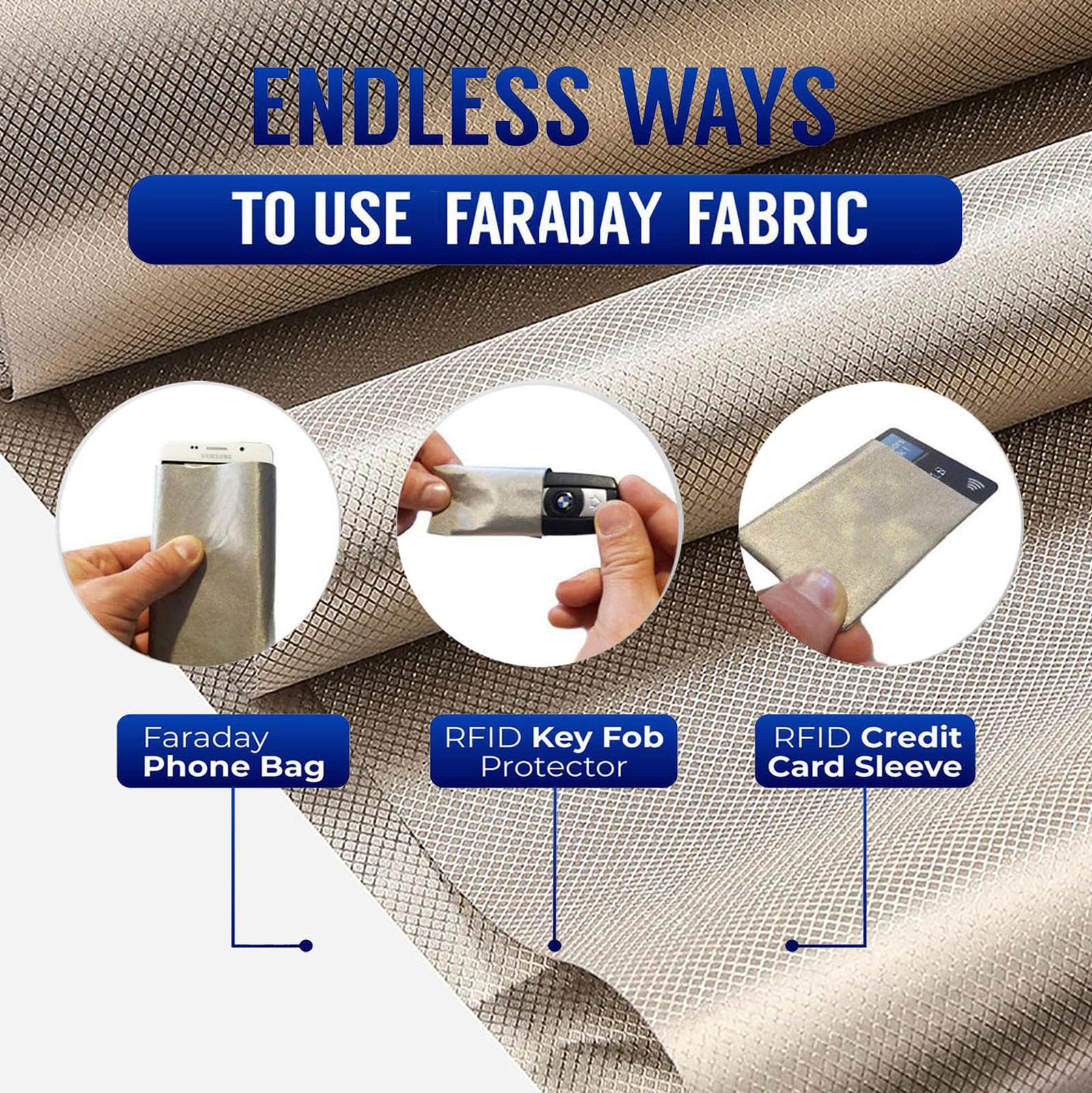 Tissu Faraday | Tissu Faraday Tissu de Protection EMF, Blocage du Tissu de Signal RF Blindage Tissu Conducteur Nickel Cuivre Anti-balayage Tissu de Blindage RFID,silver-6m