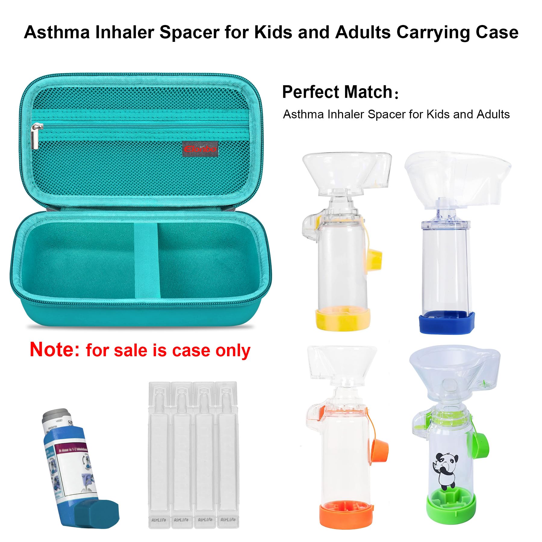 Elonbo Inhalador de asma con Caja, Junta de inhalador para niños y Adultos, mascarilla, Soporte de inhalador Bolsa de Tejido de Viaje de asma, Verde (Solo Caja)