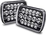 TRUE MODS 7x6 5x7 H6054 Black LED Headlights H4 Sealed Beam Replacement Lamp for Jeep Wrangler YJ Cherokee XJ Chevy Express Blazer S10 Van GMC Savana Ford Econoline E150 Nissan D21 Toyota Pickup Truck