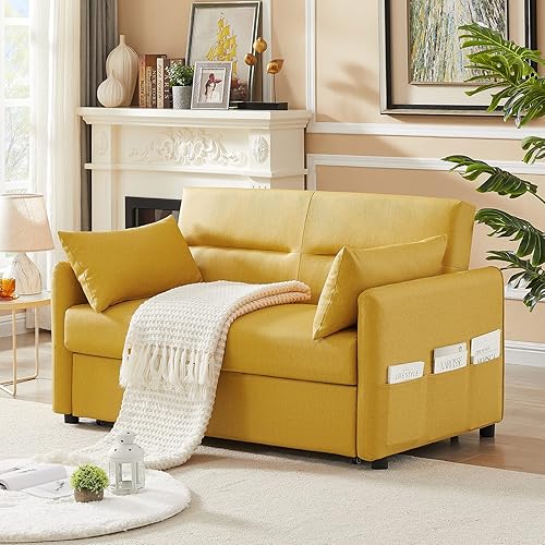 Miniatura 8 de Aoowow Sofá cama convertible de 57 pulgadas, sofá de 2 plazas con cama extraíble, sofá biplaza con respaldo ajustable, 2 almohadas de bolsillo