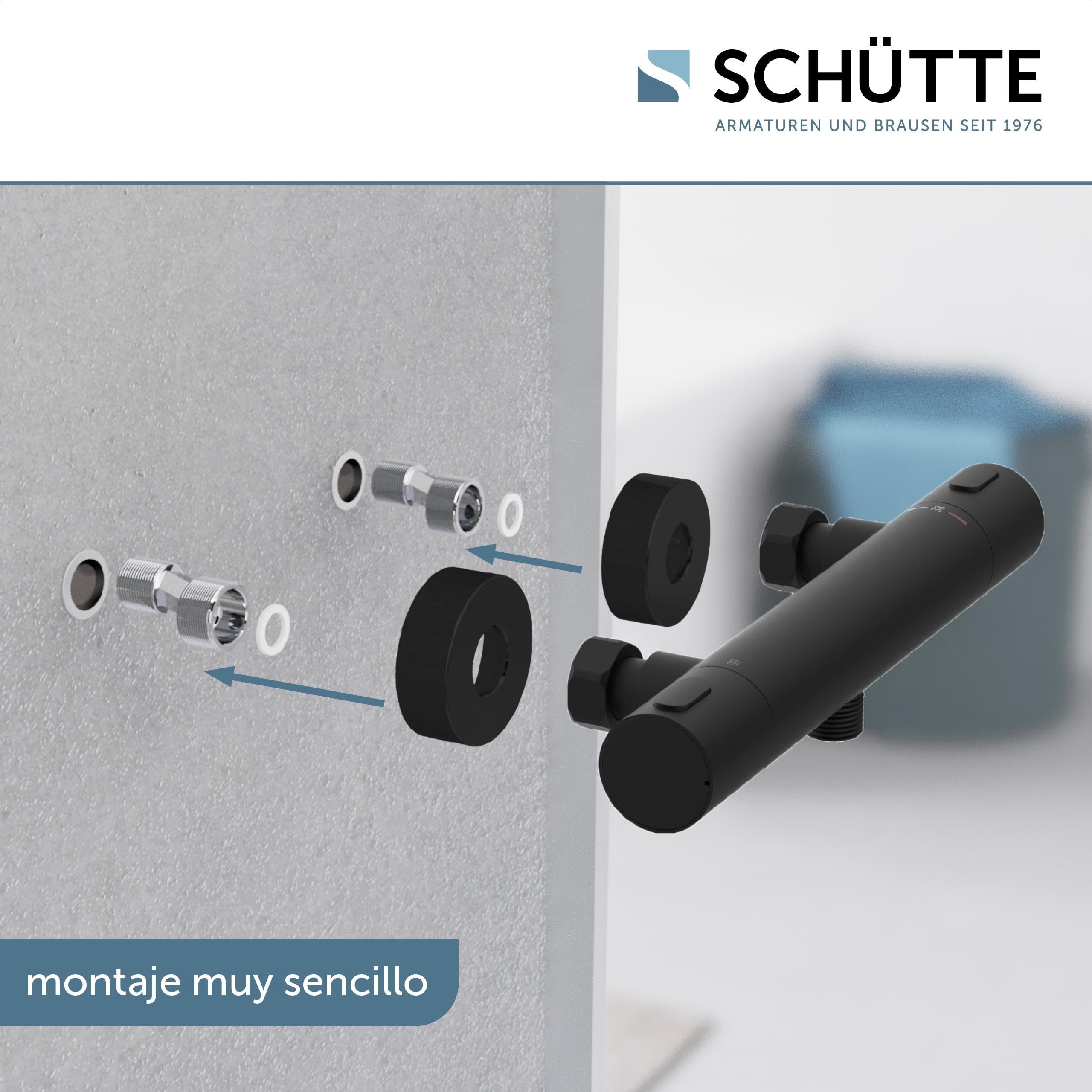 SCHÜTTE 33186 Los Angeles - Termostato para ducha, grifo mezclador con protección antiquemaduras a 38 °C, termostato de ducha, grifo para ducha, color negro