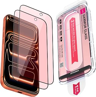 UARMOR Screen Protector for iPhone 17 Pro, Red Light Converter, Anti Blue Light, 9H Tempered Glass with Easy Installation Kit, Full Edge Coverage Fit [2Pack]
