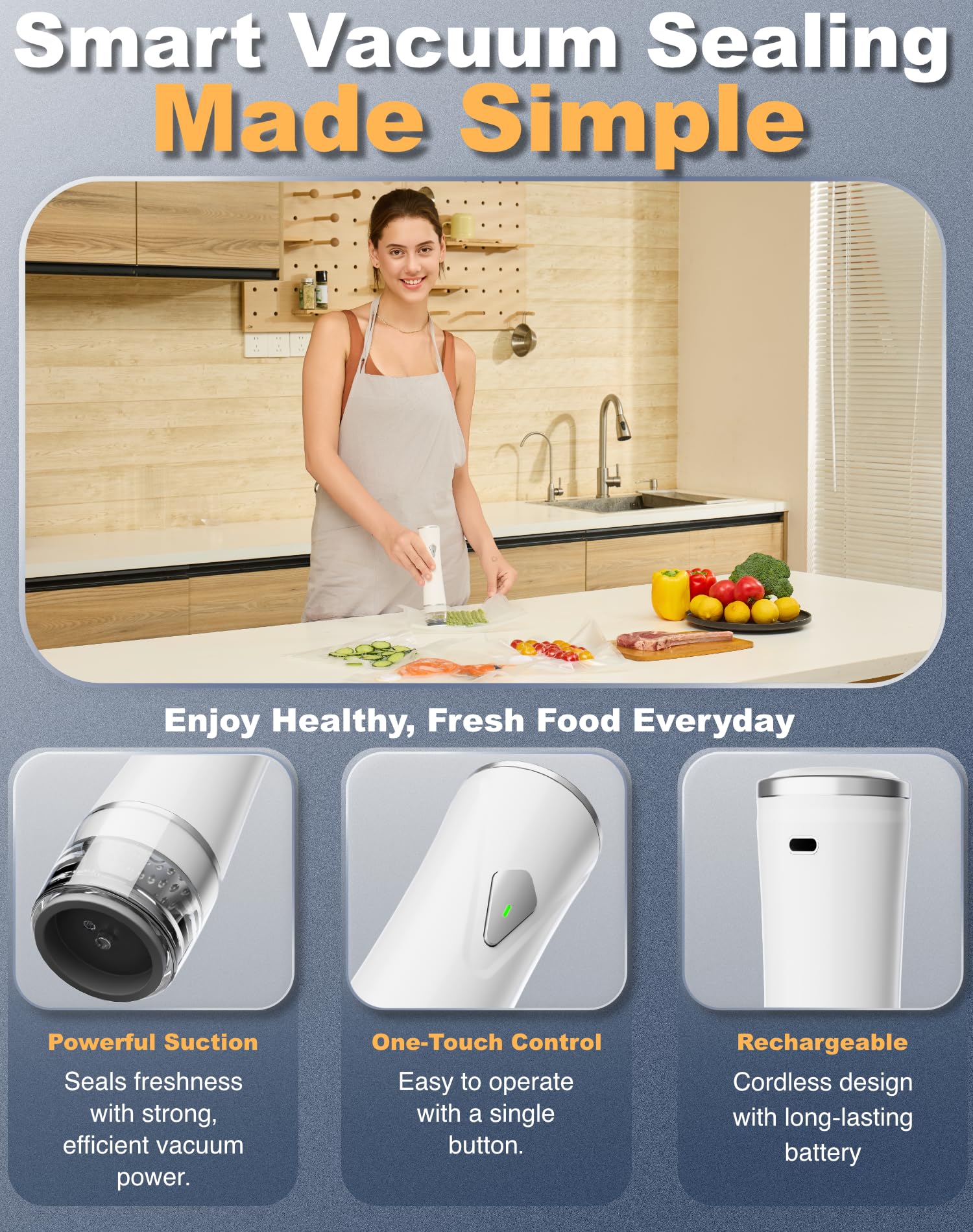 Machine à emballer sous vide pour aliments avec réservoir d'eau visible, puissante et compacte avec 40 sacs réutilisables, scellant alimentaire portable, blanc