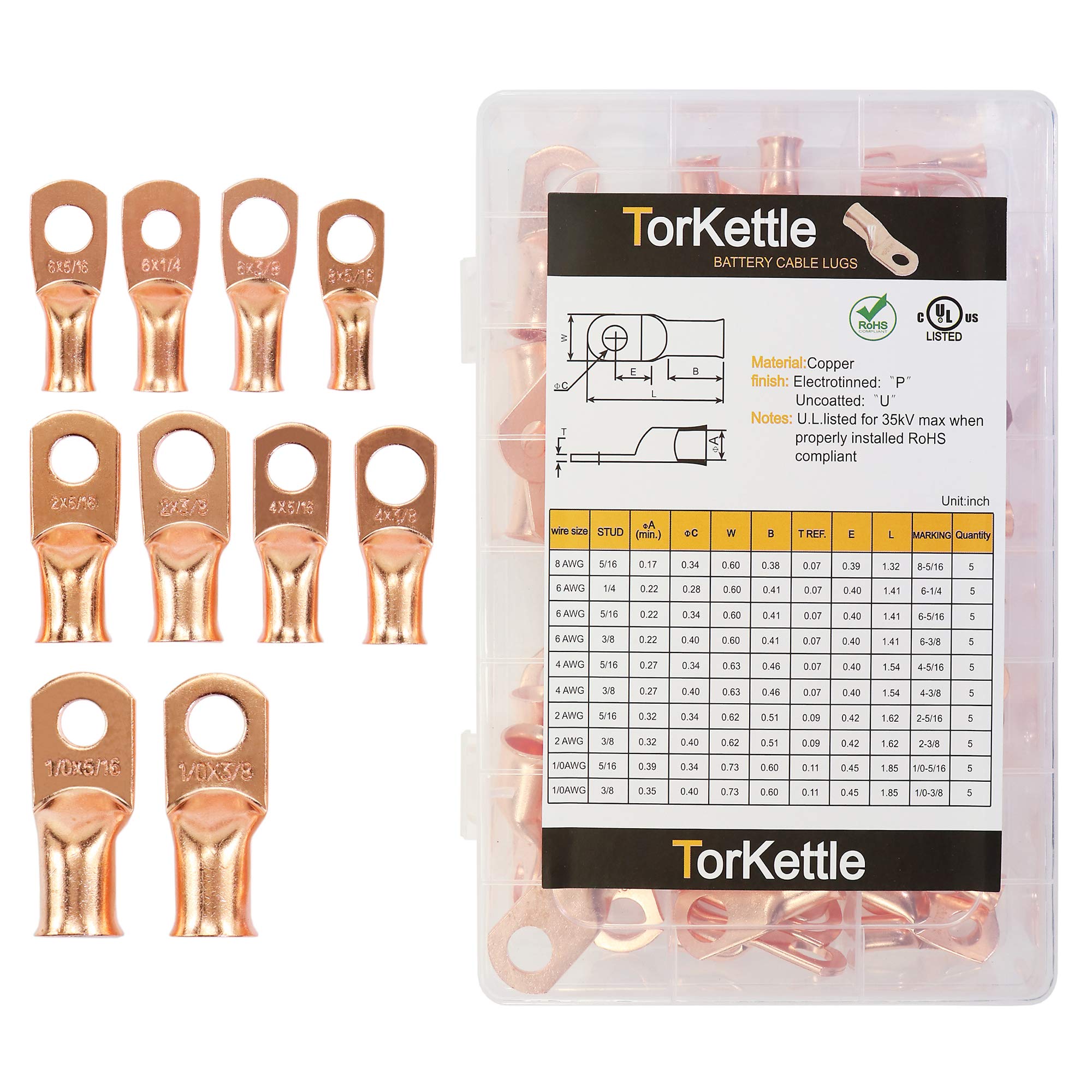 Buy Copper Battery Ring Terminal Connectors,UL Listed AWG Cable Wire