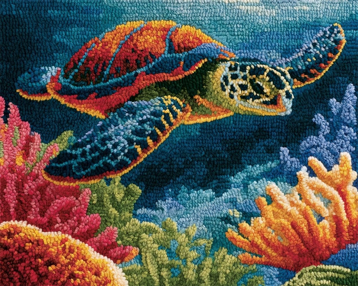 FWRTYCB Latch Hook Kits Rugs,Sea Turtle and Colorful Corals Grass